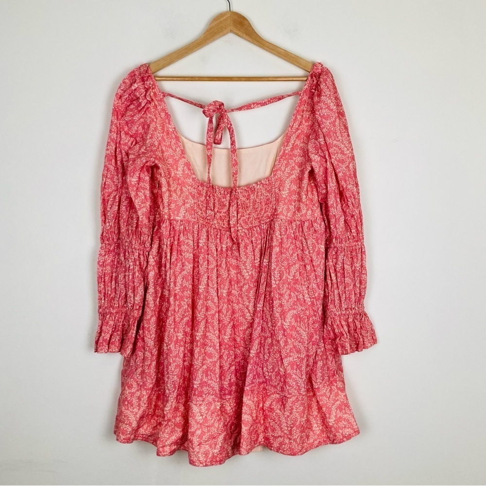 Anthropologie Pilcro pink floral babydoll mini dress with gathered sleeves. L - Picture 11 of 13